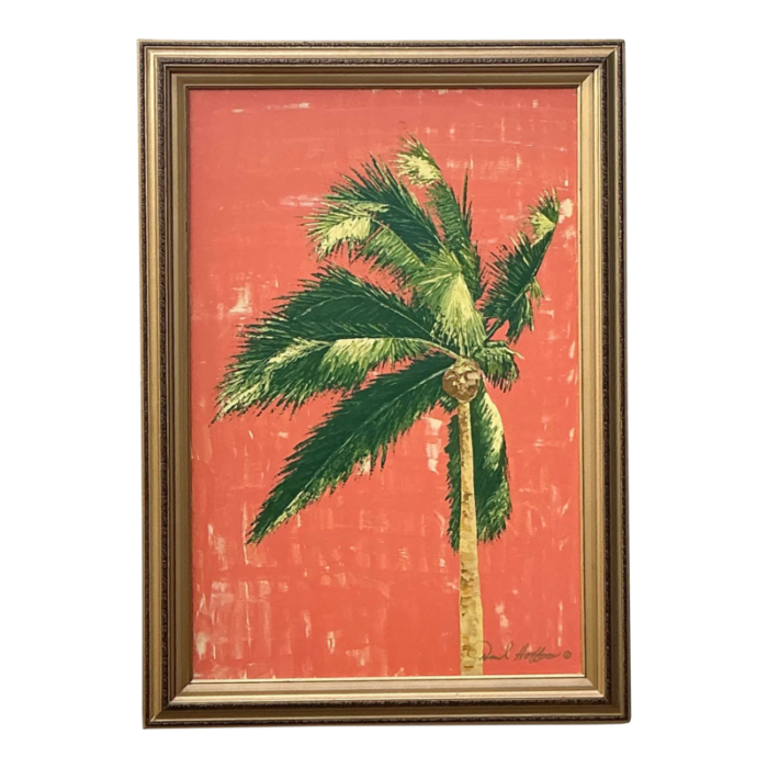 vintage coastal original palm tree oil painting 3701