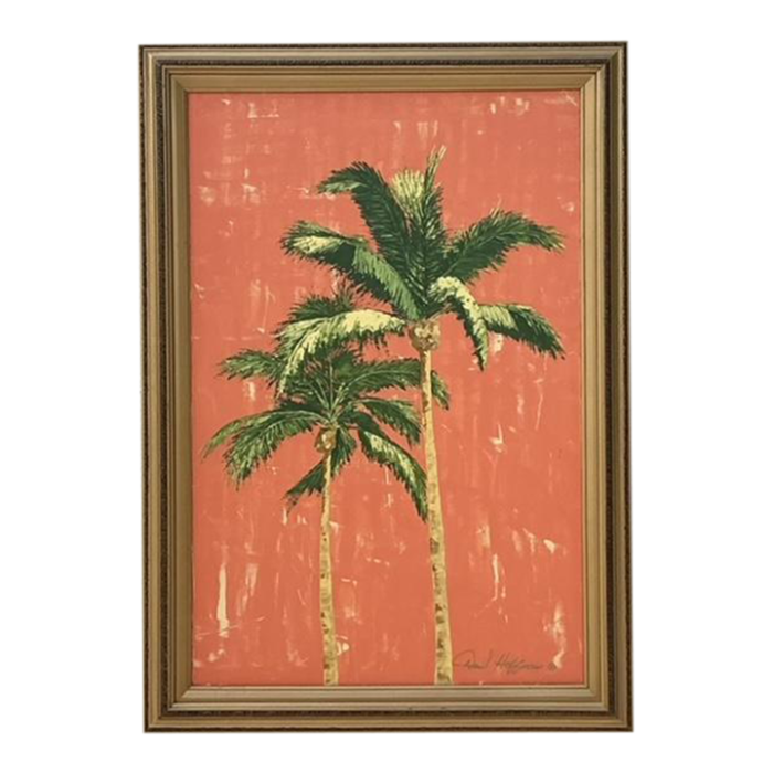 vintage costal original palm tree oil painting 2260