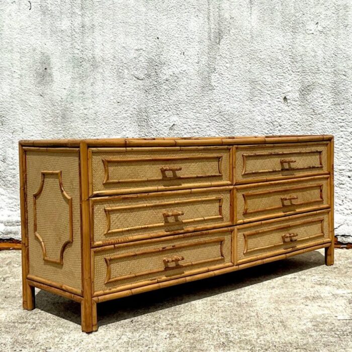 vintage costal woven rattan six drawer dresser 4173