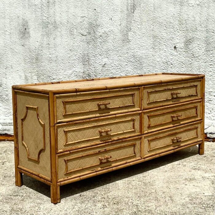 vintage costal woven rattan six drawer dresser 7336