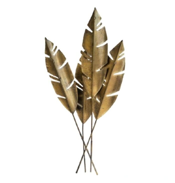 vintage cut brass massive 4 banana leaf wall sculpture 2757