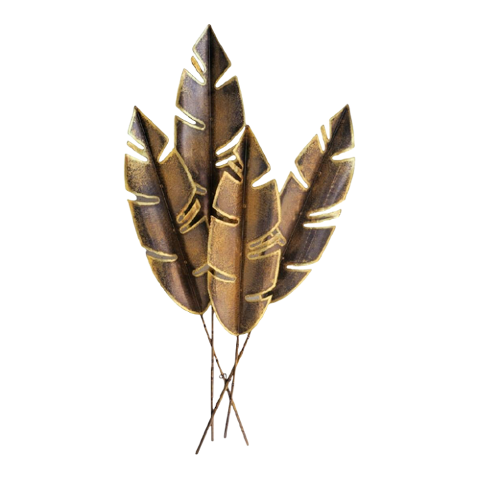 vintage cut brass massive 4 banana leaf wall sculpture 4725