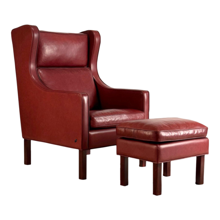 vintage danish merlot leather armchair and ottoman 8164