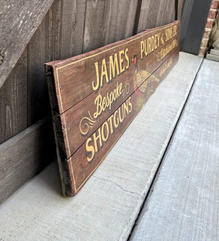 vintage english pub sign oak james purdey and sons shotguns pheasant lodge bespoke 0793