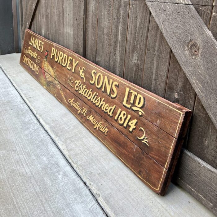 vintage english pub sign oak james purdey and sons shotguns pheasant lodge bespoke 1998