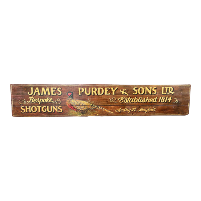 vintage english pub sign oak james purdey and sons shotguns pheasant lodge bespoke 4635