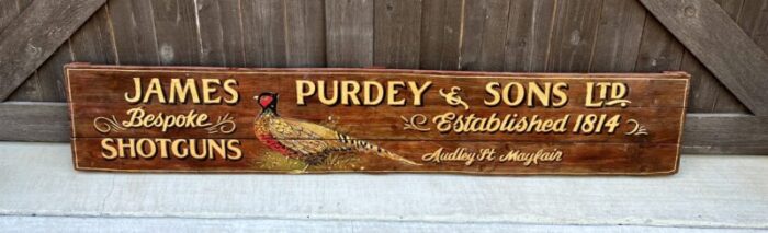 vintage english pub sign oak james purdey and sons shotguns pheasant lodge bespoke 7088