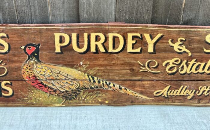 vintage english pub sign oak james purdey and sons shotguns pheasant lodge bespoke 7930