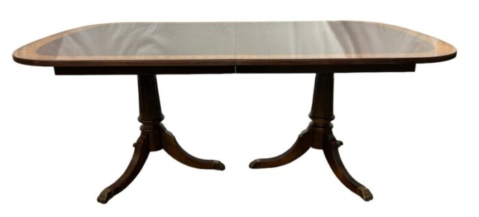 vintage federal style mahogany and satinwood banded dining table 4350