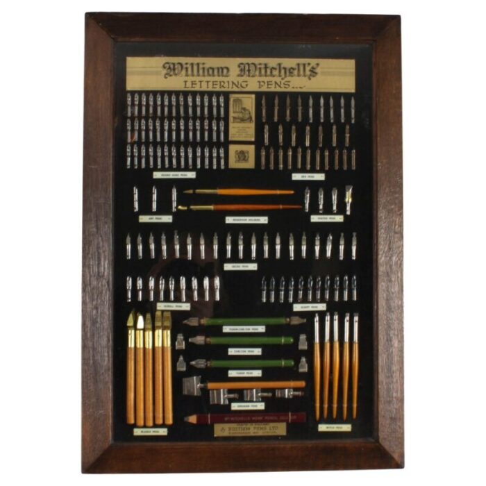 vintage framed display of lettering pens 1920 1