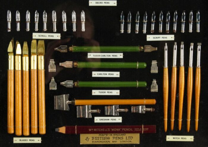 vintage framed display of lettering pens 1920 7