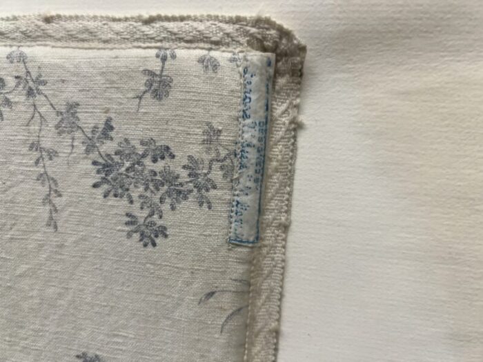 vintage french blue and white toile de jouy framed designer fabric panel 0472