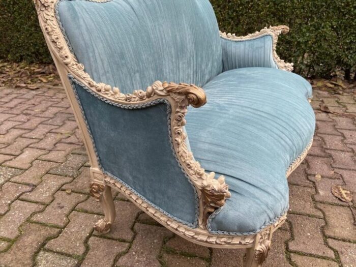 vintage french louis xvi style settee in beech wood and plisse velvet 2262