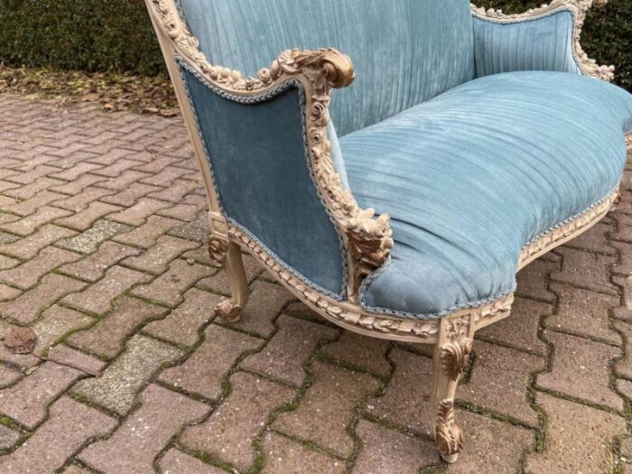 vintage french louis xvi style settee in beech wood and plisse velvet 2727