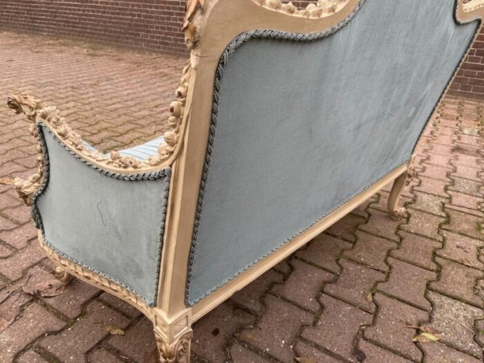 vintage french louis xvi style settee in beech wood and plisse velvet 5161