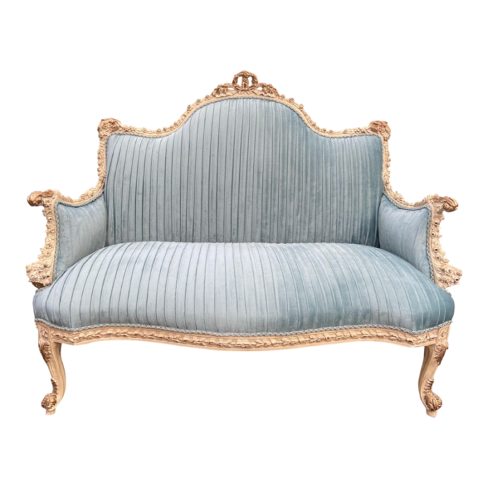 vintage french louis xvi style settee in beech wood and plisse velvet 8828