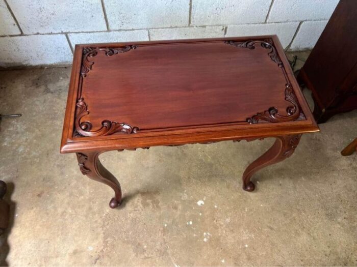 vintage french provincial style solid mahogany carved side table 7068