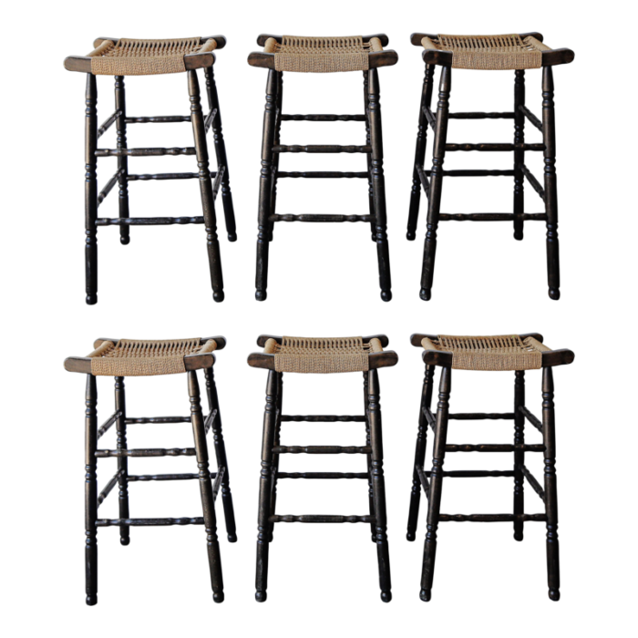 vintage french style rush seat barstools set of 6 9839