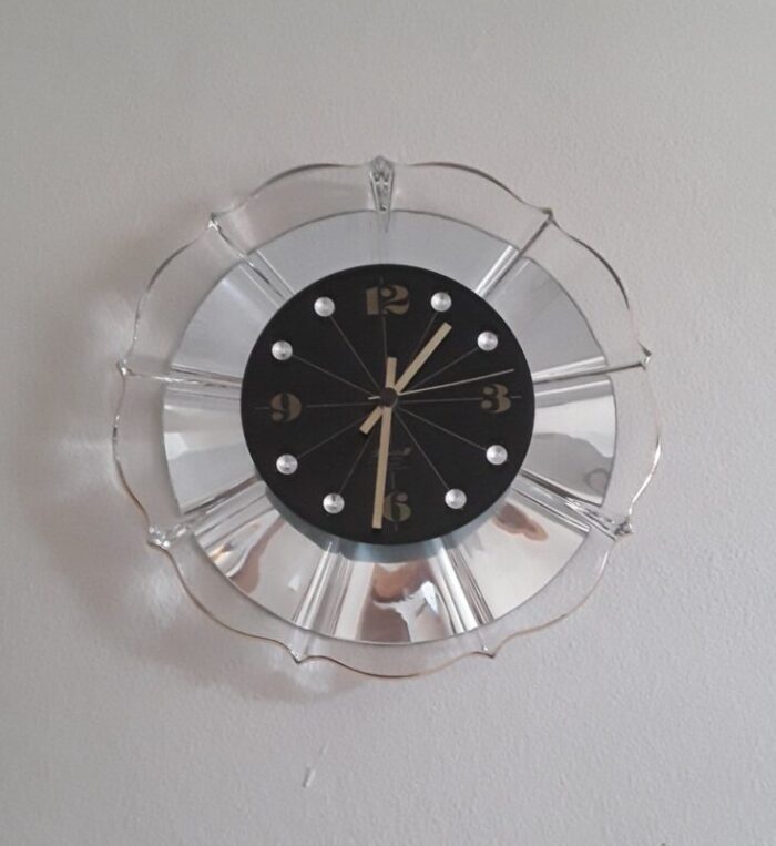 vintage german crystal wall clock with black dial by joska 1970s 2