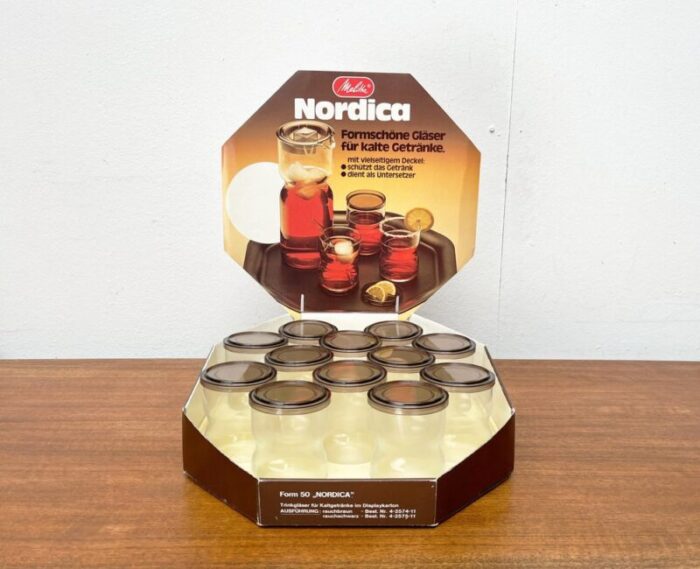 vintage german nordica series drinking glasses with cardboard shop display from melitta 1970s set of 12 1