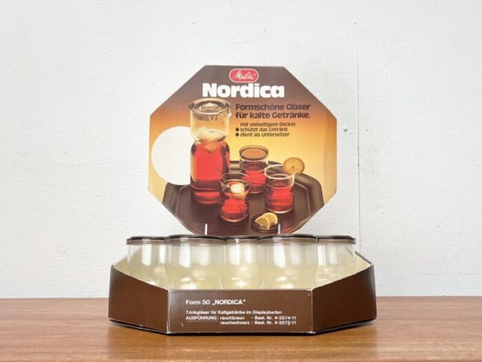 vintage german nordica series drinking glasses with cardboard shop display from melitta 1970s set of 12 11