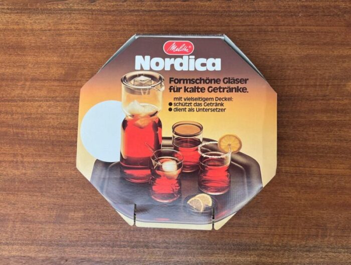 vintage german nordica series drinking glasses with cardboard shop display from melitta 1970s set of 12 13