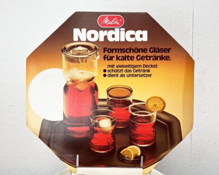 vintage german nordica series drinking glasses with cardboard shop display from melitta 1970s set of 12 5