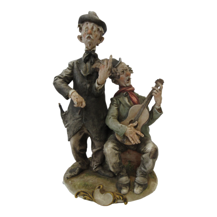 vintage giuseppe cappe glazed porcelain figurine of musiciansbuskers italy 1960s 6763