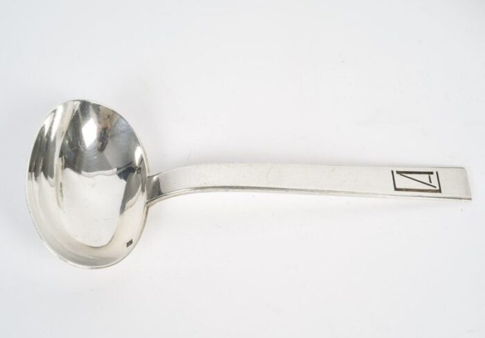 vintage gravy boat with silver spoon by jean puiforcat for minerva 1920s 6