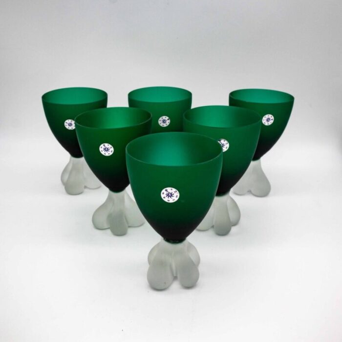 vintage green glasses 1960s set of 6 1