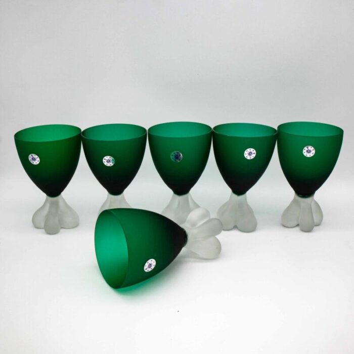 vintage green glasses 1960s set of 6 2