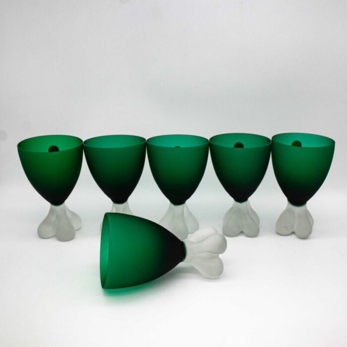 vintage green glasses 1960s set of 6 3