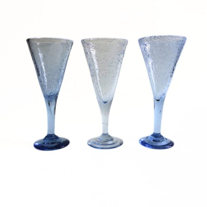 vintage handmade tall wine glasses in light blue set of 3 1