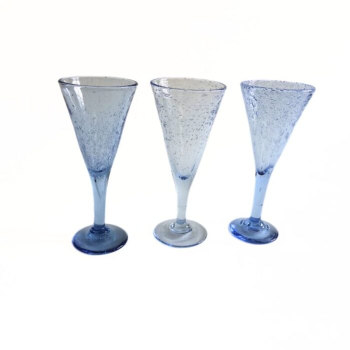 vintage handmade tall wine glasses in light blue set of 3 4