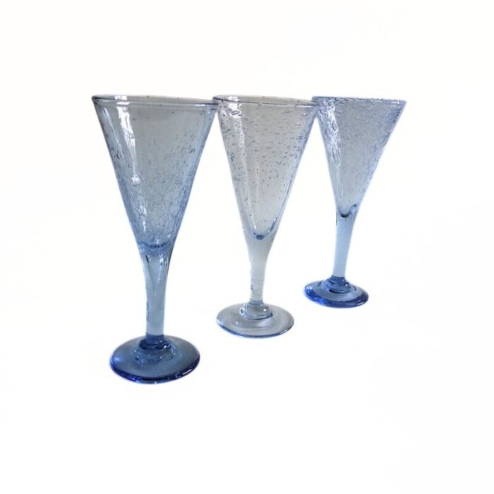 vintage handmade tall wine glasses in light blue set of 3 5