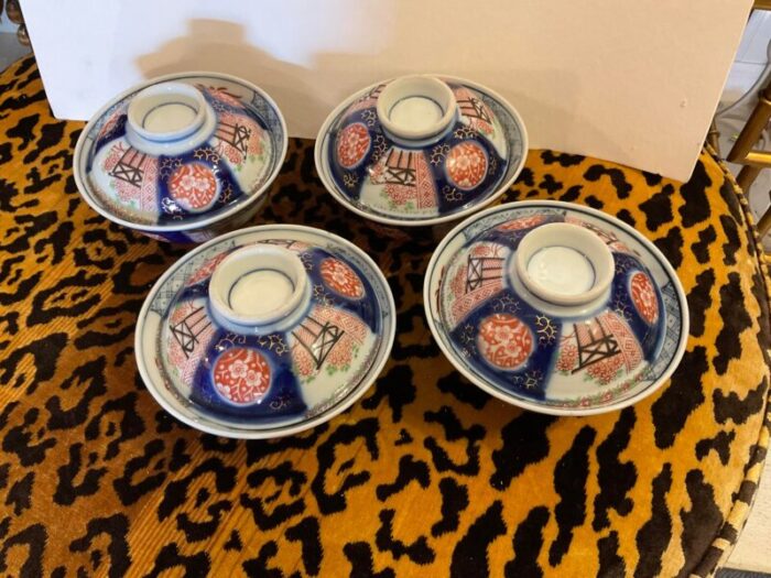 vintage handpainted chinese rice bowls with lids set of 4 4004