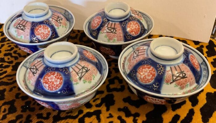 vintage handpainted chinese rice bowls with lids set of 4 7428