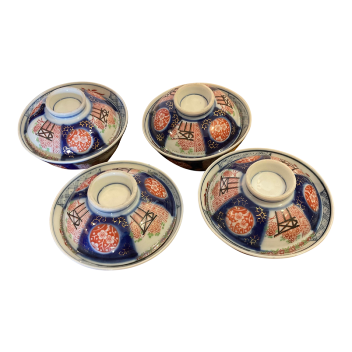 vintage handpainted chinese rice bowls with lids set of 4 9044