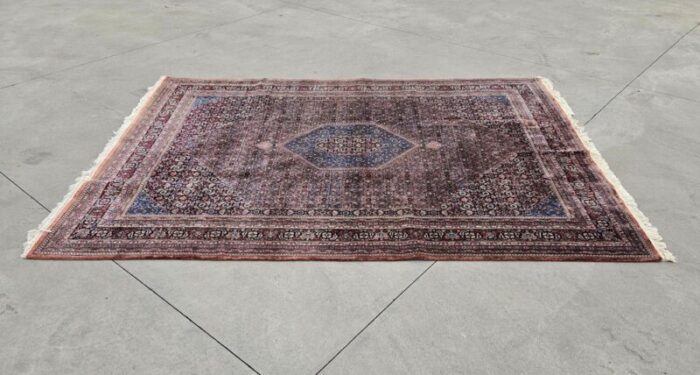 vintage herati bidjar hand knotted rectangular area rug india 1960s 4