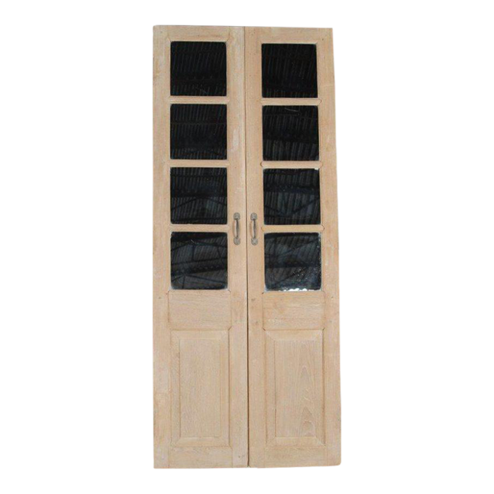 vintage indian bleached teak and mirror panel door 8603