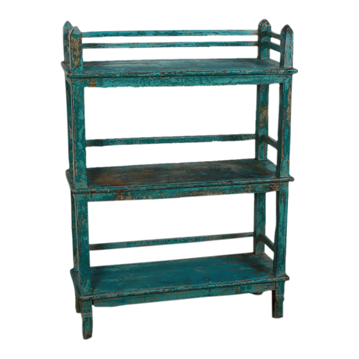 vintage indian painted teakwood kitchen shelf or bookshelf 6730