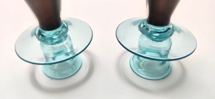 vintage italian candleholders in brown and aquamarine murano glass 1980s set of 2 7