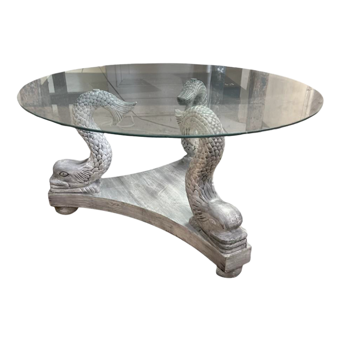 vintage italian carved wood dolphin design coffee table 1326