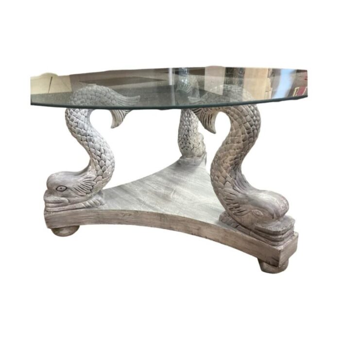 vintage italian carved wood dolphin design coffee table 6422