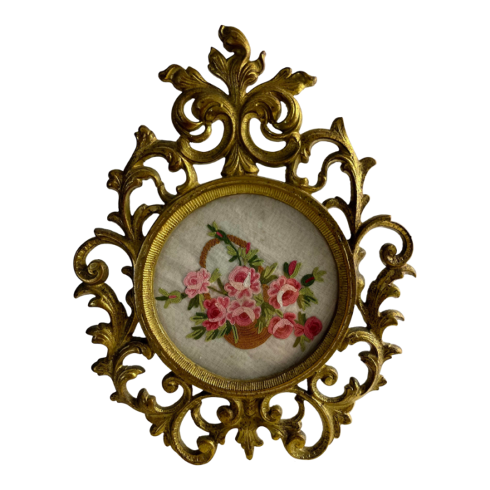 vintage italian floral embroidery metal frame 9507