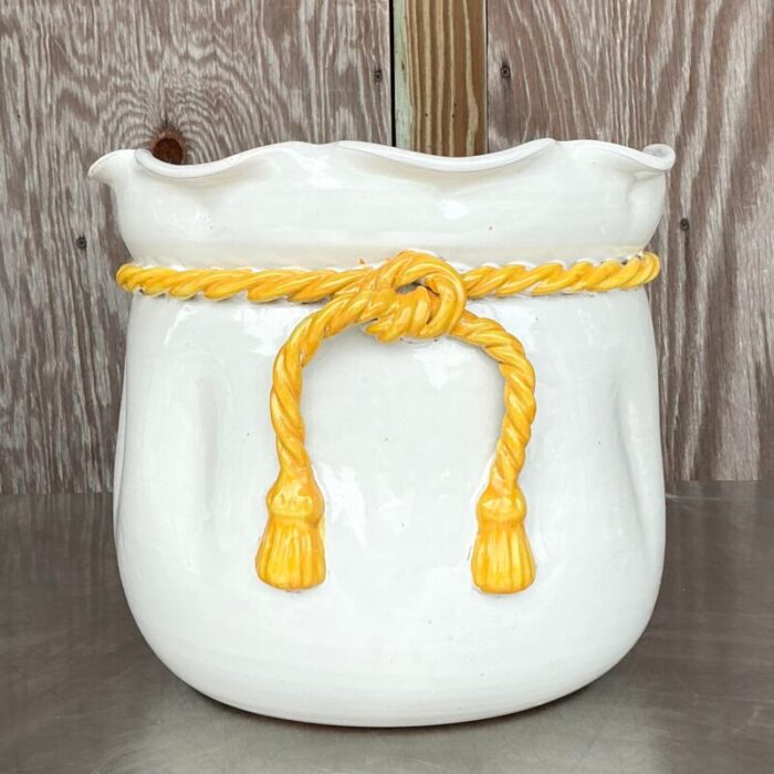 vintage italian glazed ceramic rope cachepot 4425