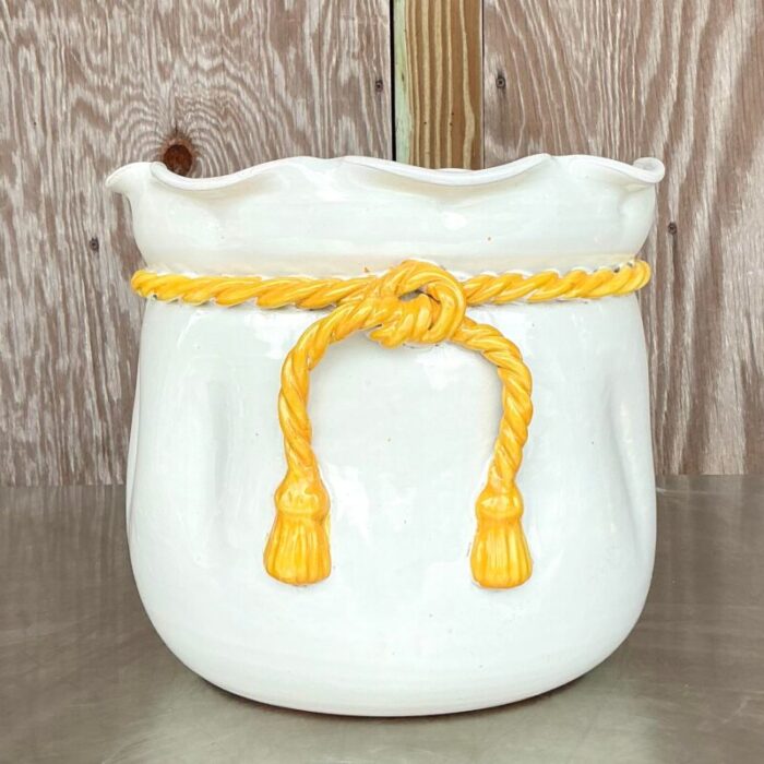 vintage italian glazed ceramic rope cachepot 5694