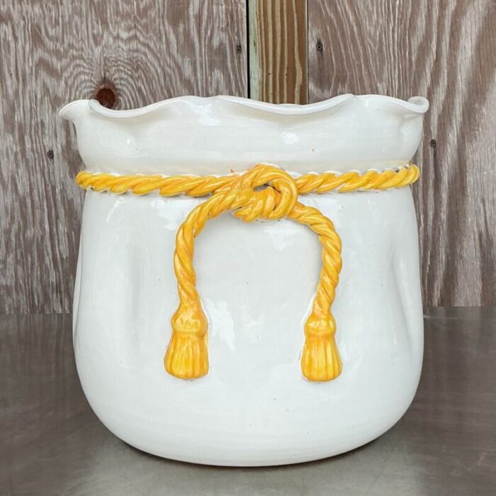 vintage italian glazed ceramic rope cachepot 6828