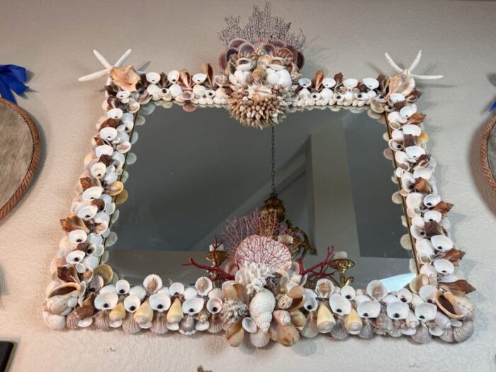 vintage italian grotto style shell and seafan mirror with shell face mask 3991