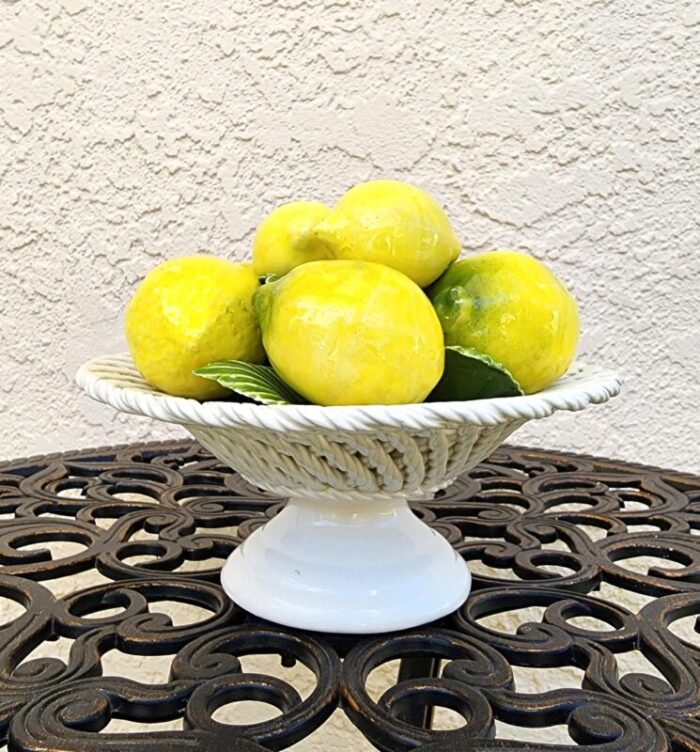 vintage italian tromp l oleile ceramic lemons and lattice pedestal bowl 4547